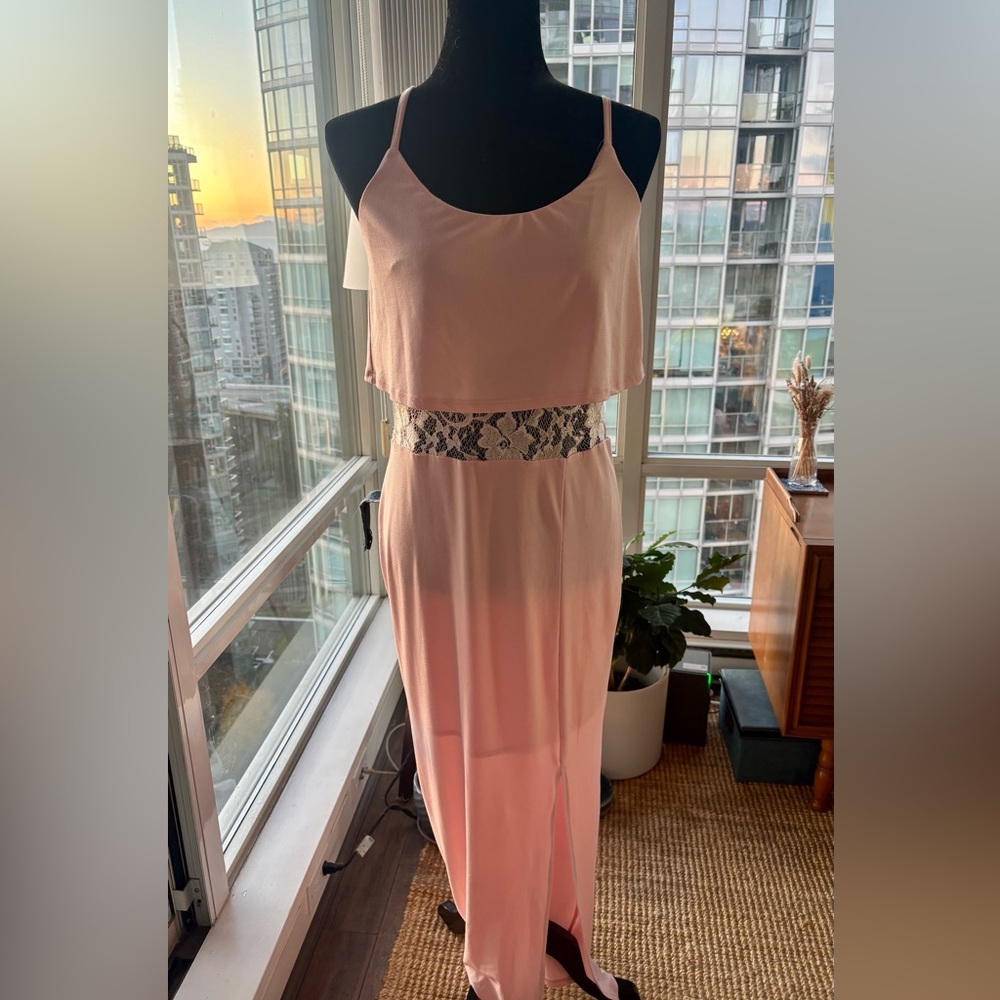 Light Pink Maxi Dress with Lace Waist Detail